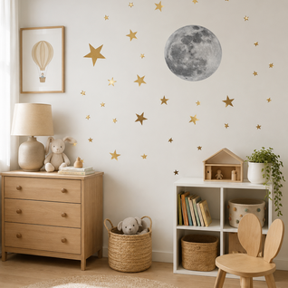 Muursticker maan gouden sterren kinderkamer