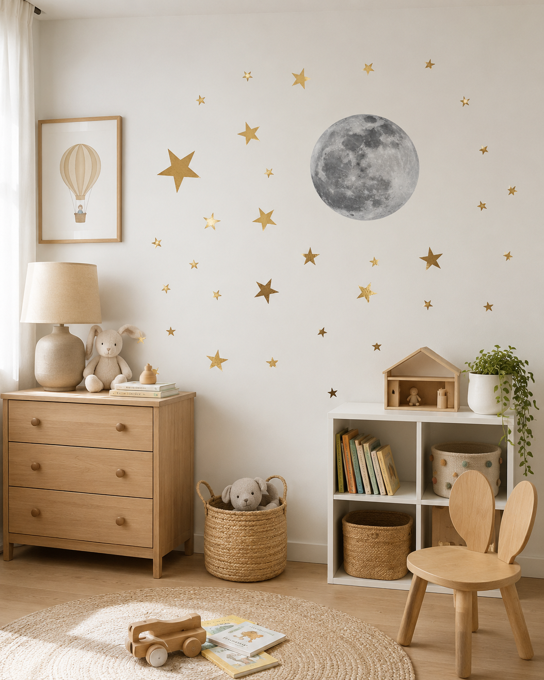 Muursticker maan gouden sterren kinderkamer