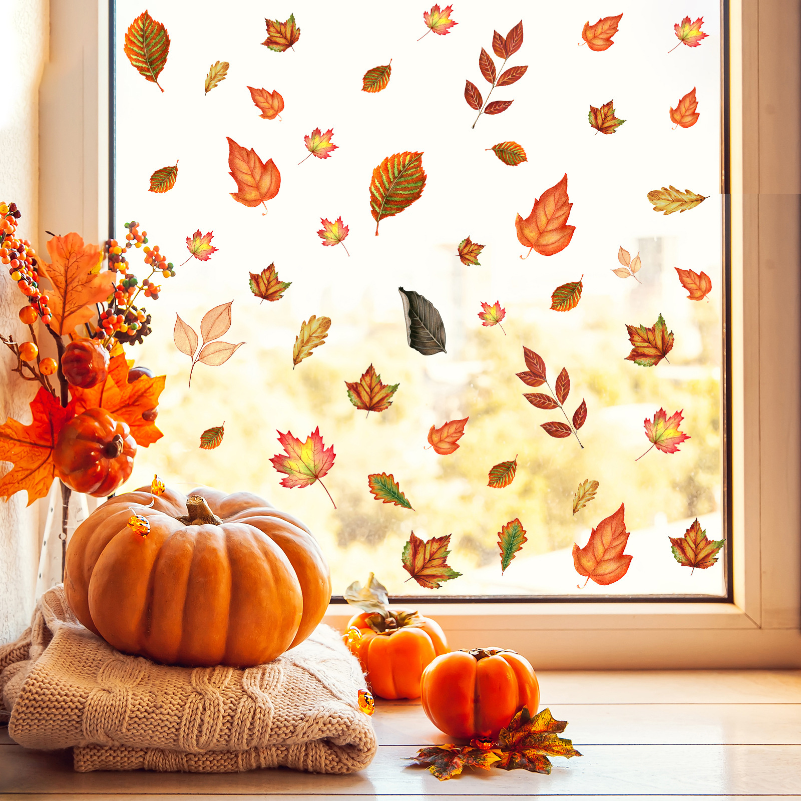 Herfst Raamstickers – Herbruikbare Statische Raamstickers met Herfstbladeren – 9 Vellen