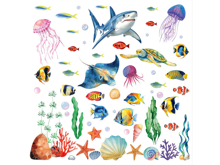 Statische raamstickers oceaan en onderwaterwereld – 96 losse stickers op 6 vellen Statische raamstickers oceaan en onderwaterwereld – 96 losse stickers op 6 vellen