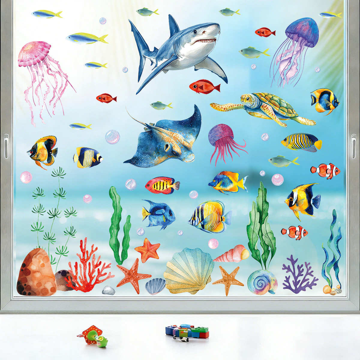 Statische raamstickers oceaan en onderwaterwereld – 96 losse stickers op 6 vellen