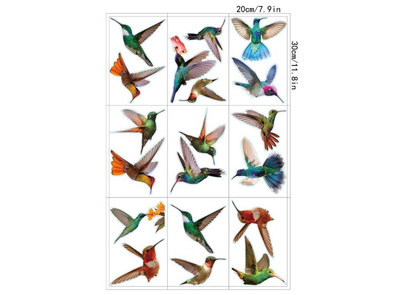 Statische raamstickers met kleurrijke vogels en kolibries – 19 vogels op 9 vellen Statische raamstickers met kleurrijke vogels en kolibries – 19 vogels op 9 vellen