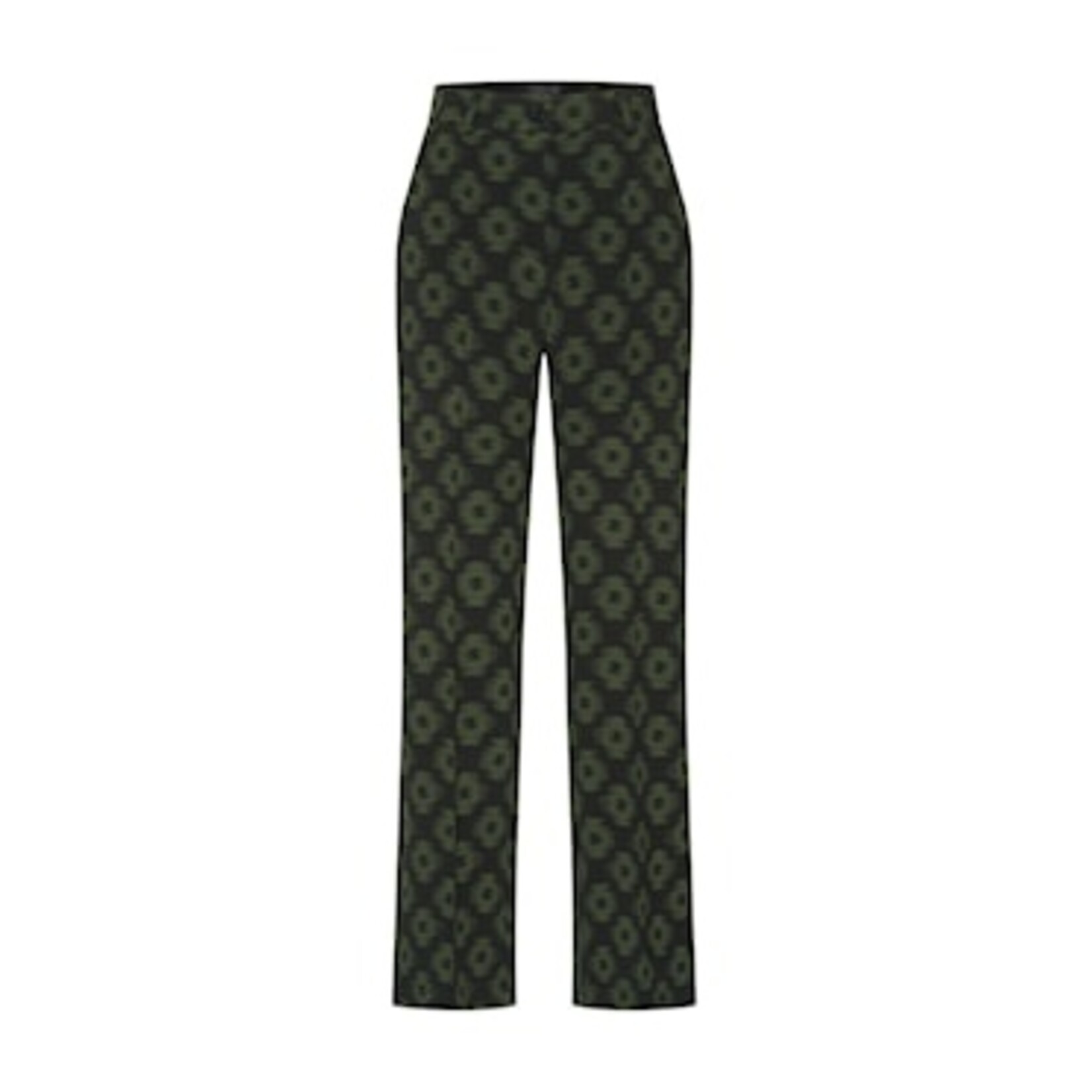 ZILCH Pantalon CVP60.030 zwart/groen ikat dessin.