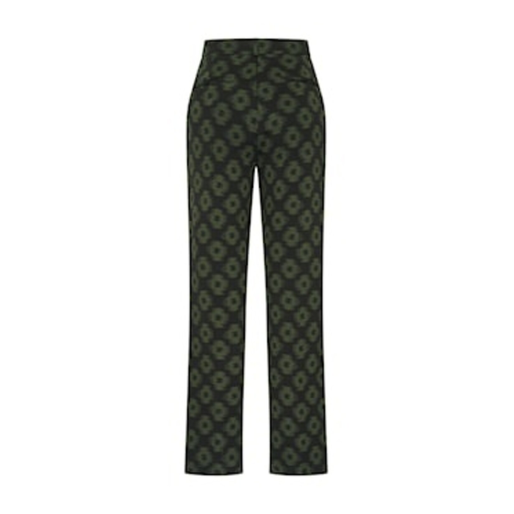 ZILCH Pantalon CVP60.030 zwart/groen ikat dessin.
