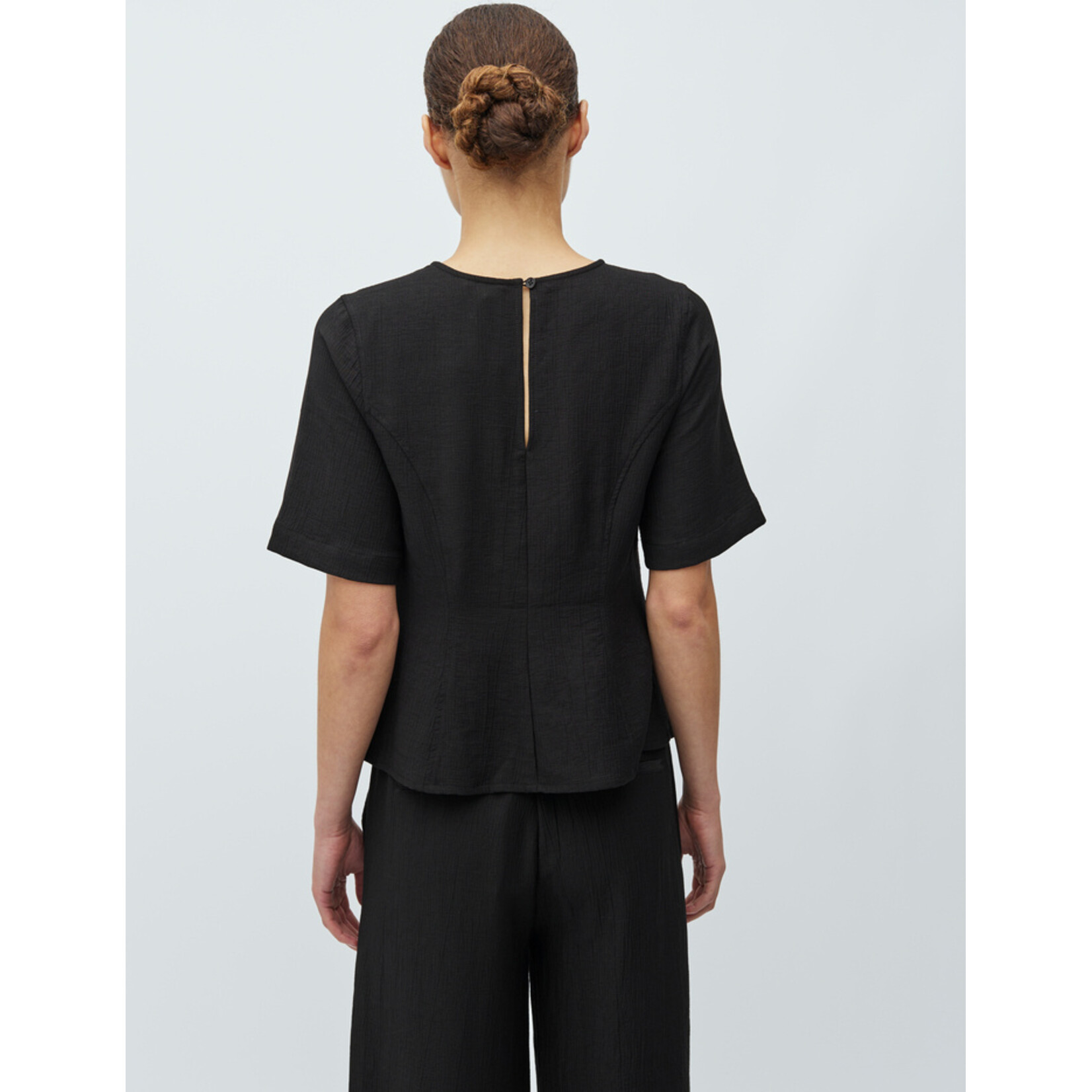 mbyM Kaely-M, peplum top met korte mouw, grey snow melange