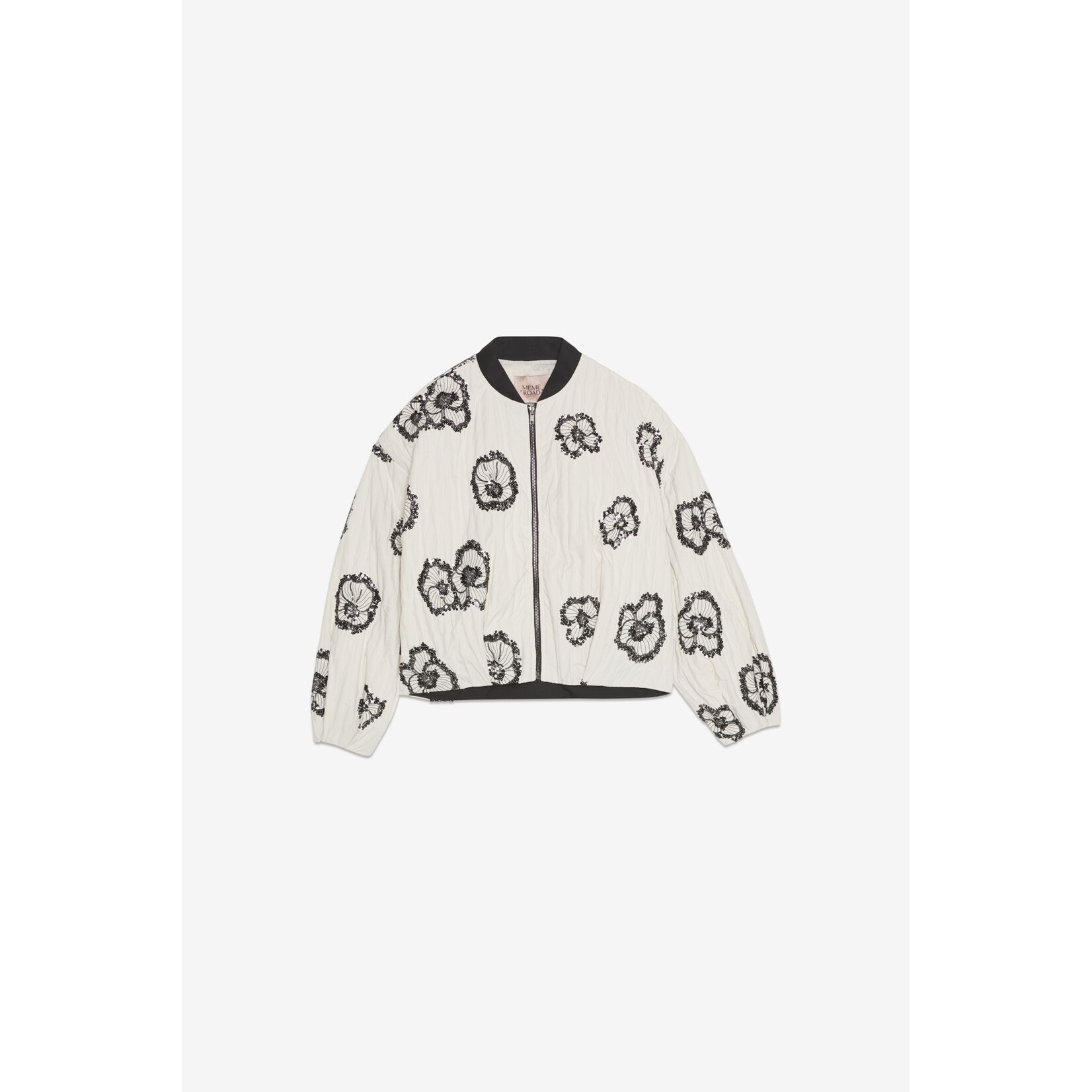 Même Road M6319G bomberjack wit met zwarte bloemen.