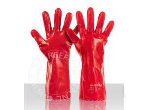 De Greef Werkhandschoen PVC rood lengte 35 cm maat 10,5 (per 12 paar verpakt)
