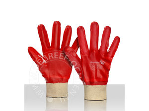De Greef Werkhandschoen PVC rood maat 10,5 (per 12 paar verpakt)