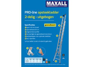 Maxall 2-delige Opsteekladder met uitgebogen bomen (16 t/m 18 sporten) GEANODISEERD