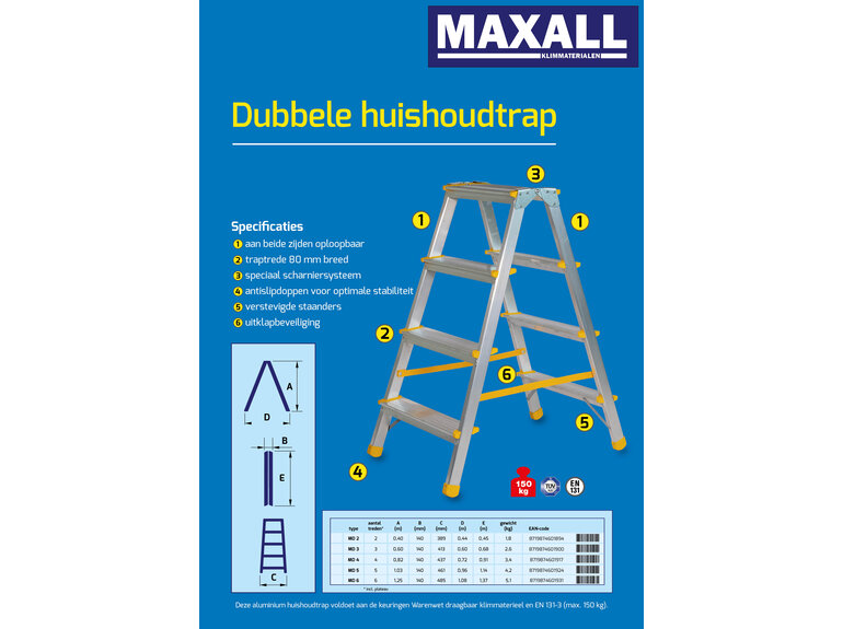 Maxall Huishoud Dubbeltrap BASIC-line (2 t/m 6 treden)