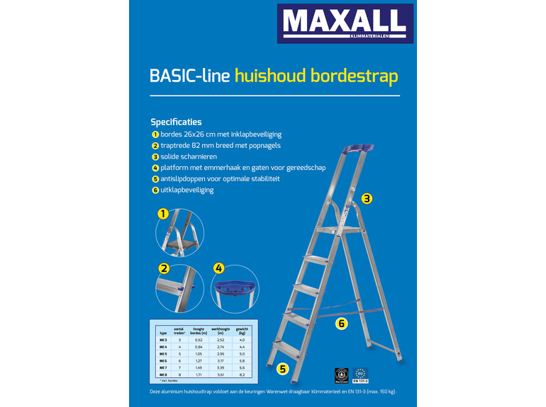 Maxall Huishoud Bordestrap BASIC-line (3 t/m 8 treden)