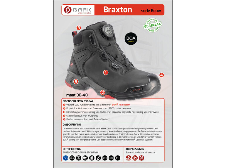 Baak Baak Braxton S3 zwart met BOA sluiting (38 t/m 48)