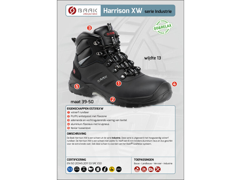 Baak Baak Harrison XW S3 zwart (39 t/m 50)