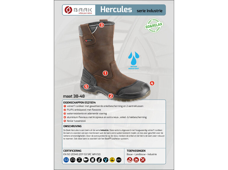 Baak Baak Hercules S3 bruin WATERRESISTENT (38 t/m 48)