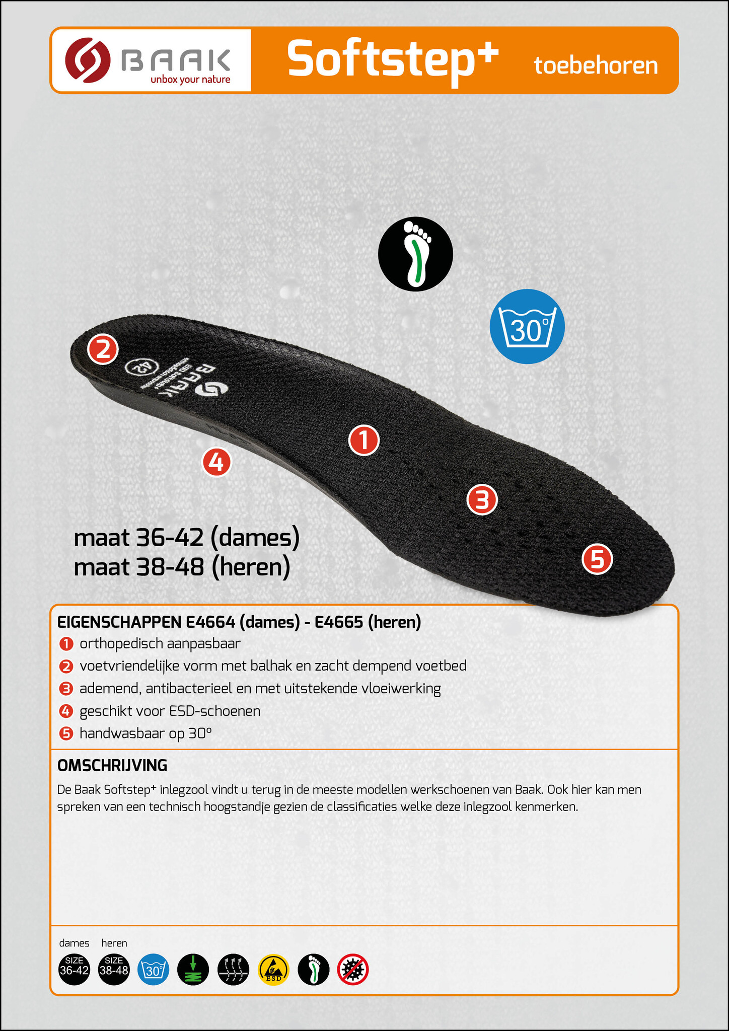Baak Baak inlegzool Softstep+ heren ESD (38 t/m 48), foto 5 van 5