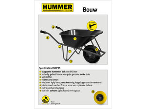 Hummer Bouwkruiwagen HDPE 85 L ovale buis met softwiel