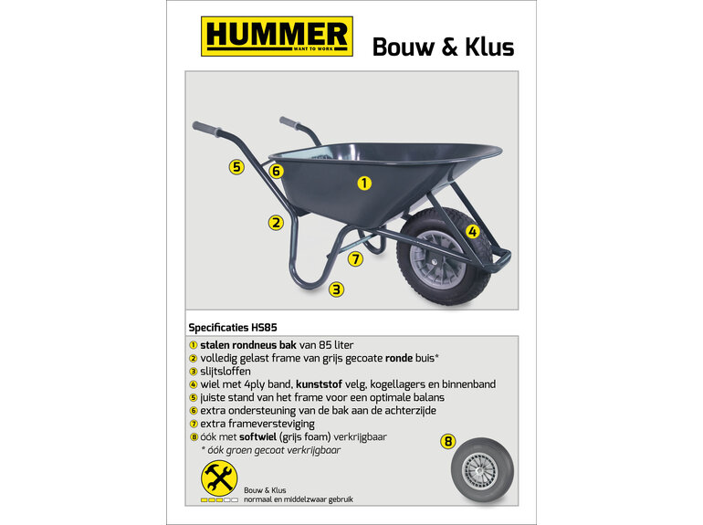 Hummer Bouwkruiwagen staal 85 L antraciet