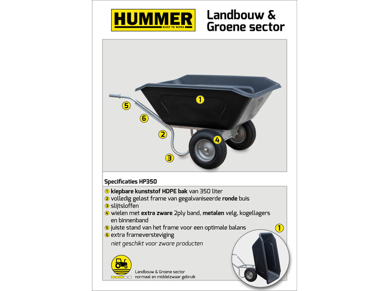 Hummer Volumekruiwagen HDPE 350 L met 2 wielen