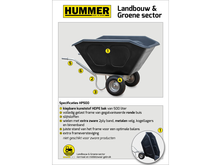 Hummer Volumekruiwagen HDPE 500 L met 2 wielen