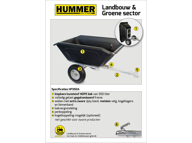 Hummer Aanhanger 350 L kiepbaar