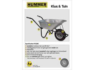 Hummer Klus/tuinkruiwagen gecoat frame 85 L verzinkte bak met softwiel