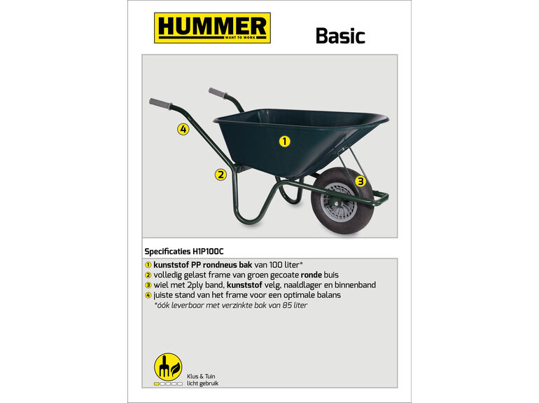 Hummer Klus/tuinkruiwagen Basic gecoat frame 100 L