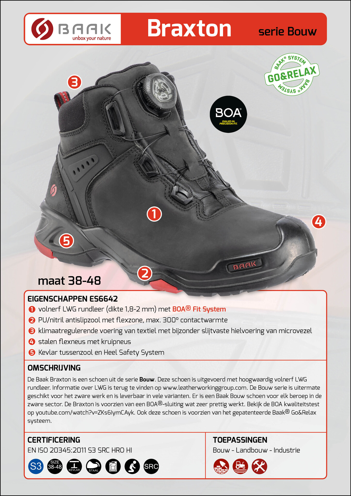 Baak Baak Braxton S3 zwart met BOA sluiting (38 t/m 48), foto 4 van 6