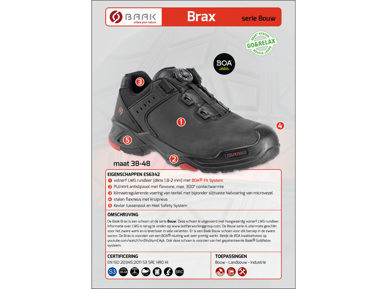 Baak Baak Brax S3 zwart met BOA sluiting (38 t/m 48)