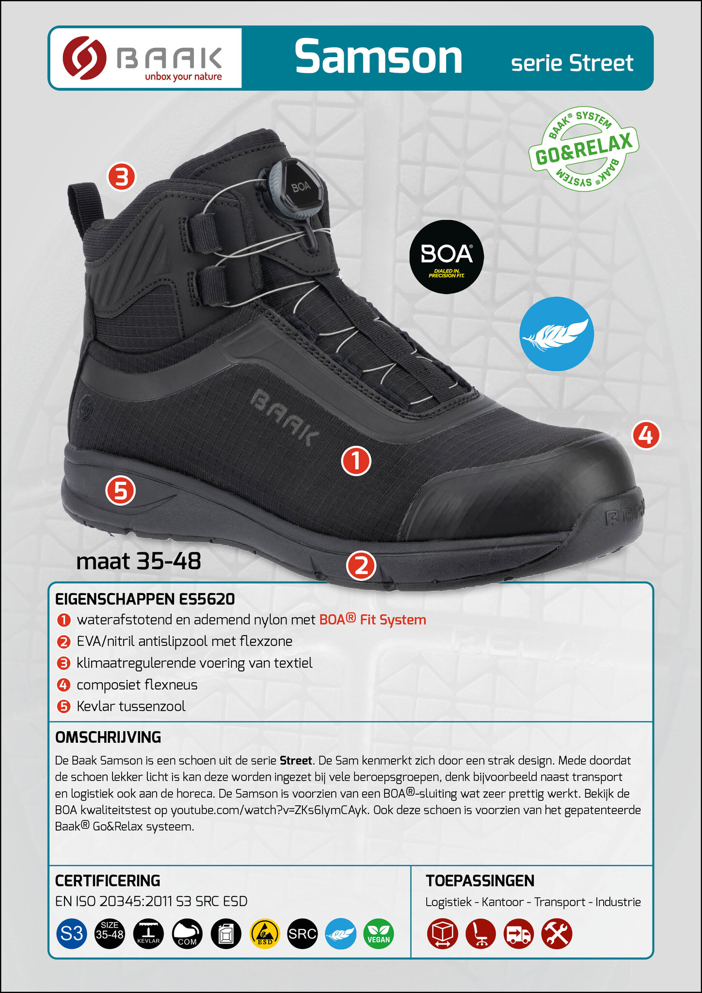 Baak Baak Samson S3 zwart met BOA sluiting (35 t/m 48), foto 5 van 6