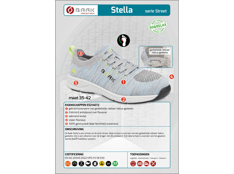 Baak Baak Stella S1PS grijs/blauw/groen met Hallux (35 t/m 42)