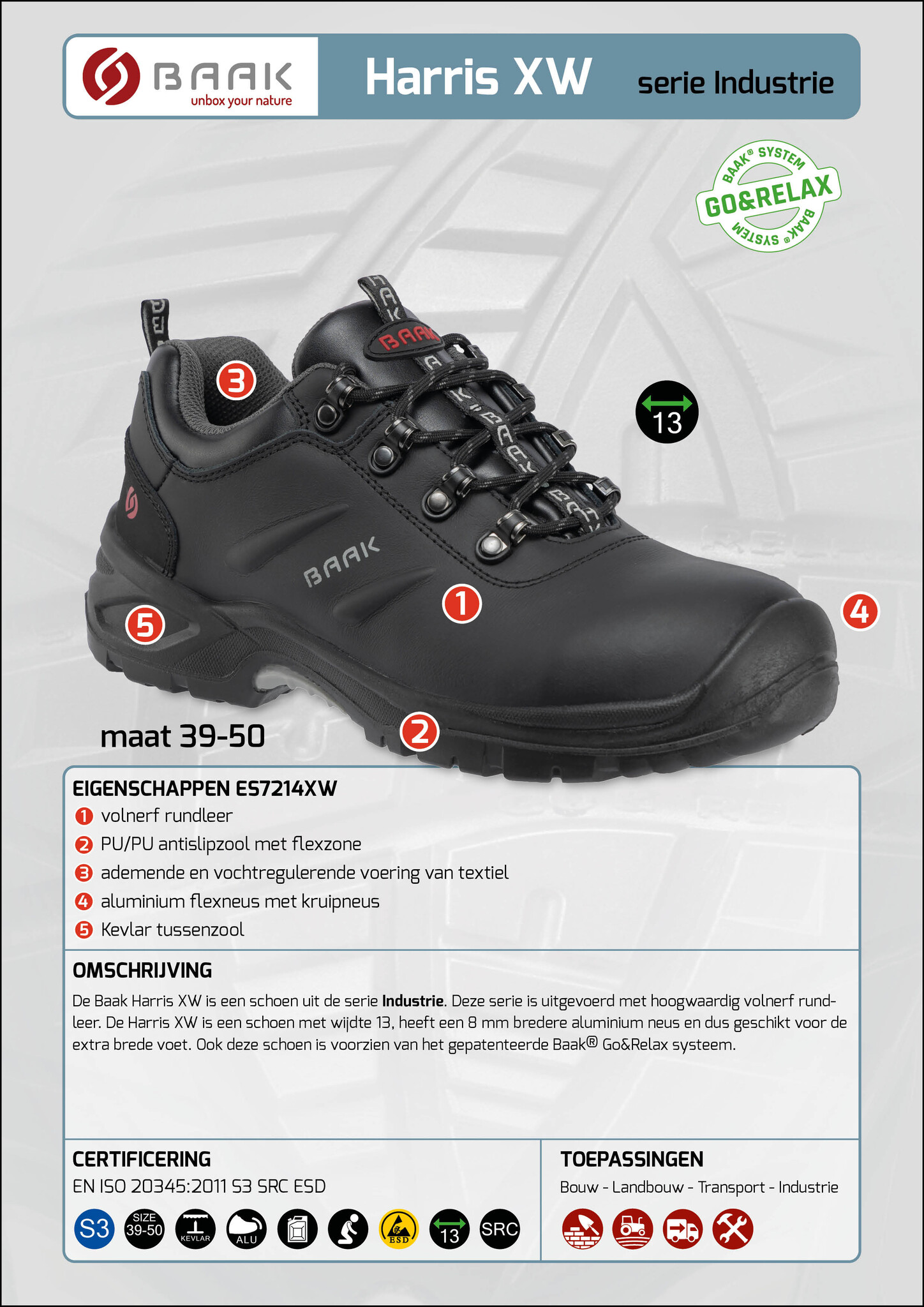 Baak Baak Harris XW S3 zwart (39 t/m 50), foto 4 van 5