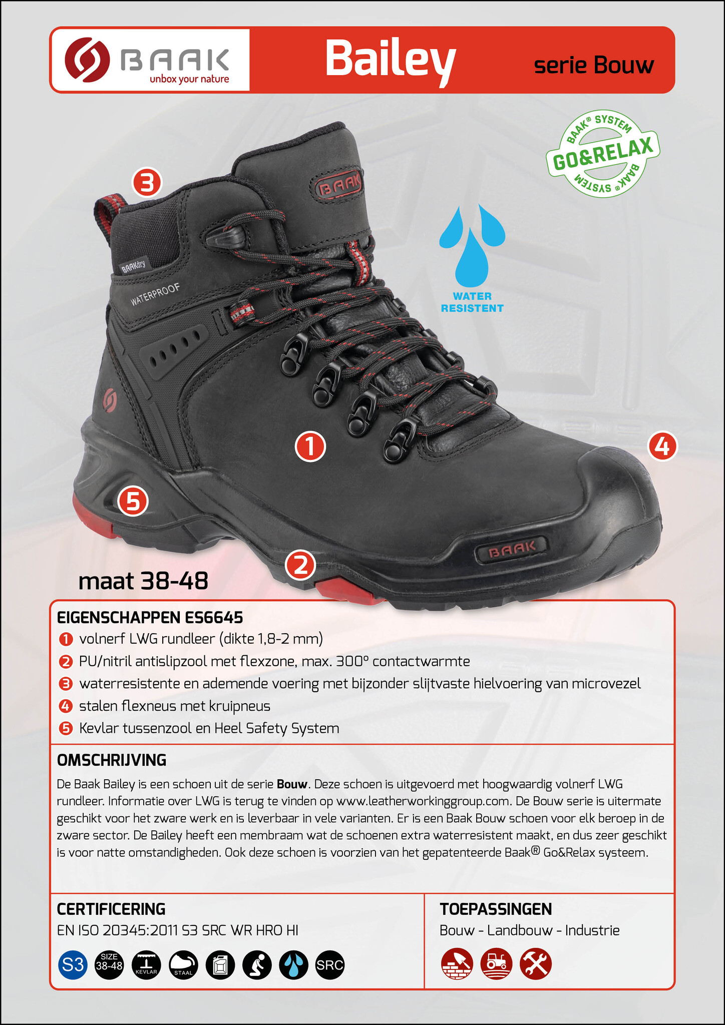 Baak Baak Bailey S3 zwart WATERRESISTENT (38 t/m 48), foto 4 van 6