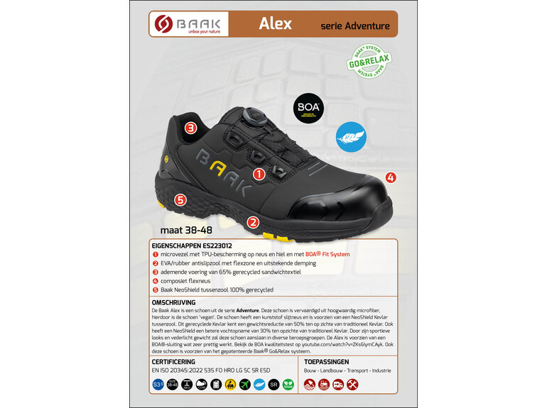 Baak Baak Alex S3S zwart/geel met BOA sluiting (38 t/m 48)