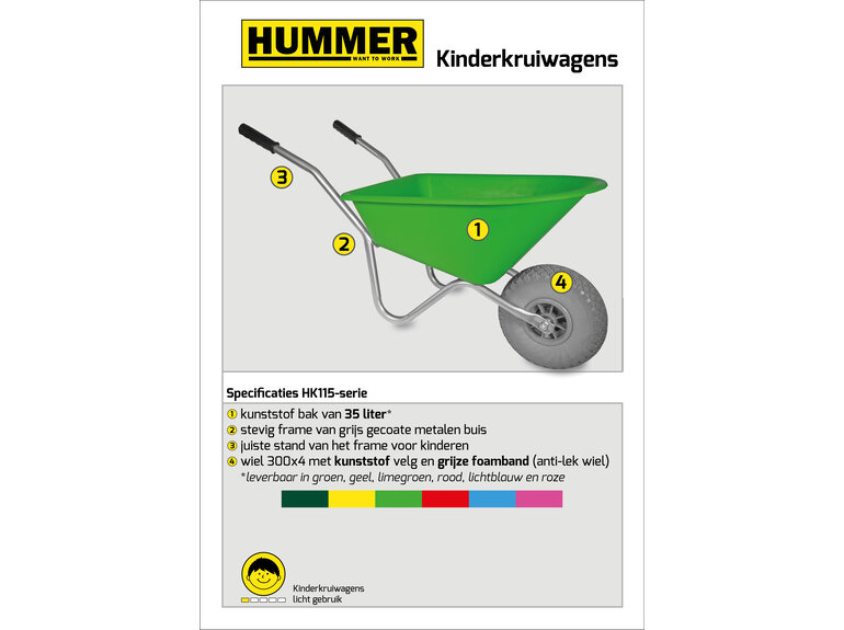 Hummer Kinderkruiwagen 35 L roze met softwiel
