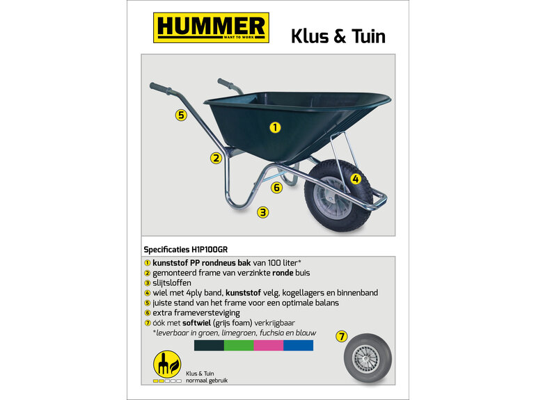 Klus/tuinkruiwagen verzinkt frame 100 L groen met softwiel Hummer Klus/tuinkruiwagen verzinkt frame 100 L groen met softwiel