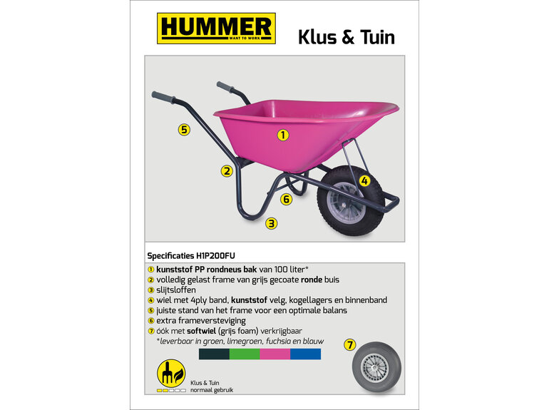 Hummer Klus/tuinkruiwagen gecoat frame 100 L fuchsia