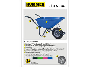 Hummer Klus/tuinkruiwagen gecoat frame 100 L blauw met softwiel