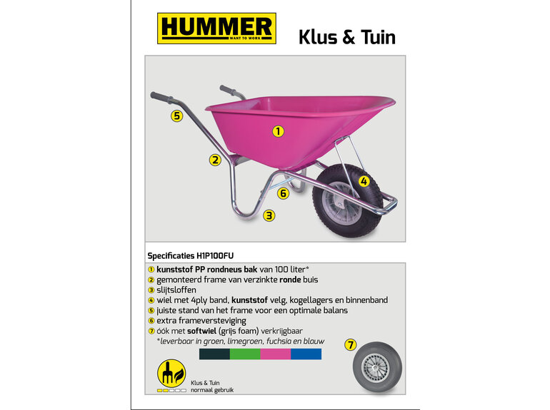 Klus/tuinkruiwagen verzinkt frame 100 L fuchsia DOOSVERPAKKING Hummer Klus/tuinkruiwagen verzinkt frame 100 L fuchsia DOOSVERPAKKING