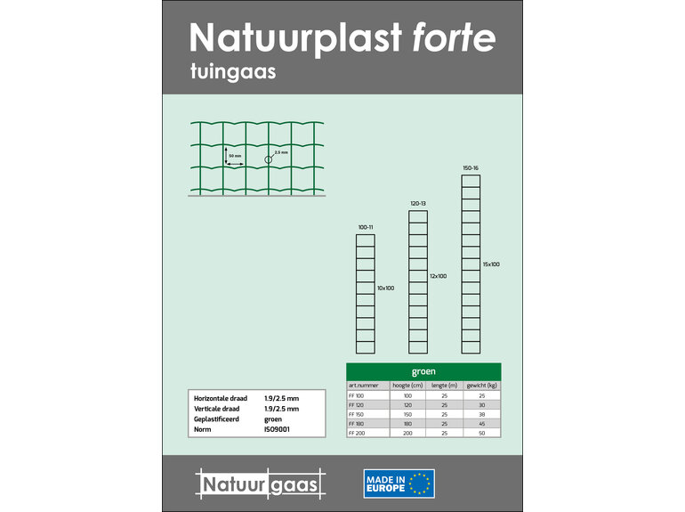 Natuurgaas Natuurplast forte groen (100 t/m 200 cm)