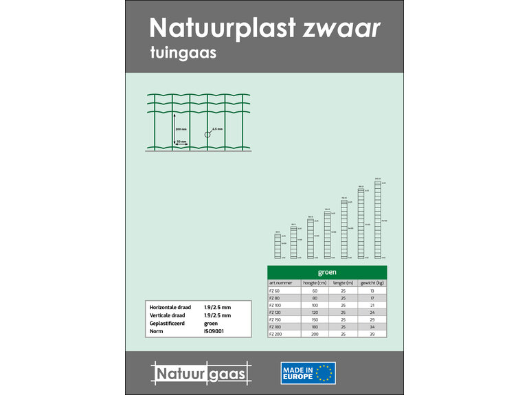 Natuurgaas Natuurplast zwaar groen 60 t/m 200 cm