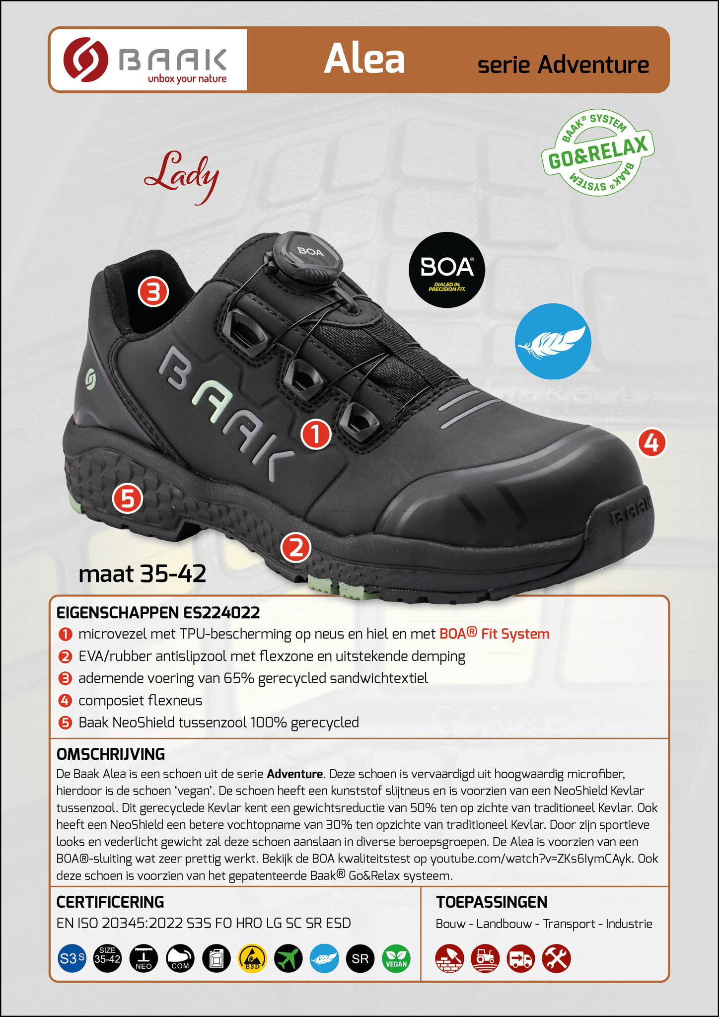 Baak Baak Alea S3S zwart/groen met BOA sluiting (35 t/m 42), foto 4 van 6