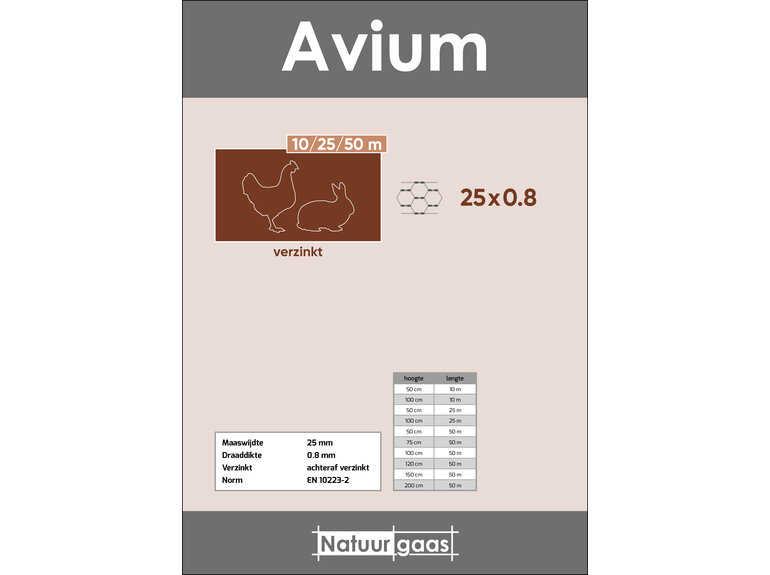 Natuurgaas Zeskantgaas Avium verzinkt (25x0,8 mm) 50 t/m 200 cm