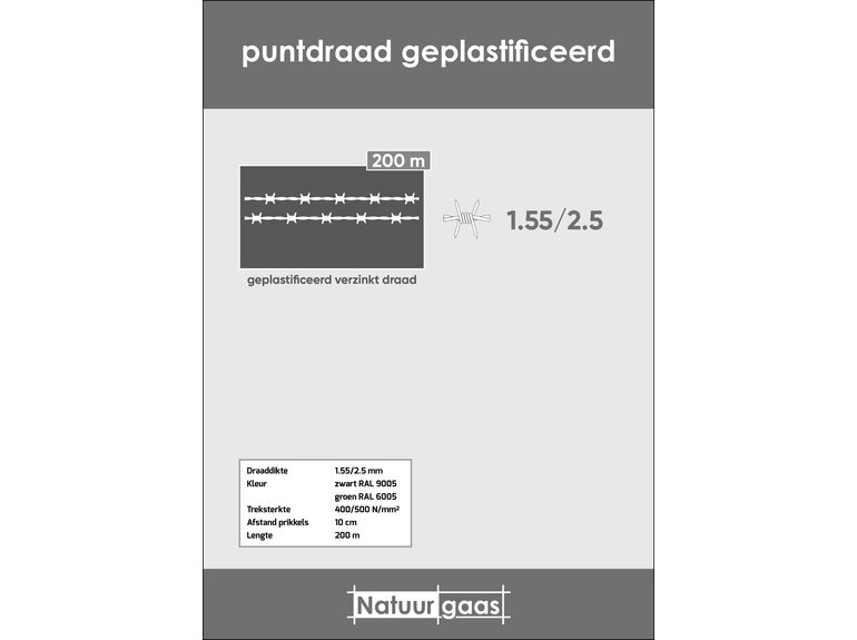 Natuurgaas Puntdraad Natuurplast zwart 200 m