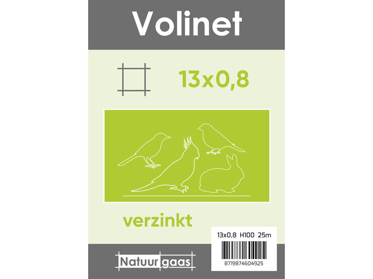 Natuurgaas Volieregaas Volinet verzinkt (13x0,8 mm) 100 cm