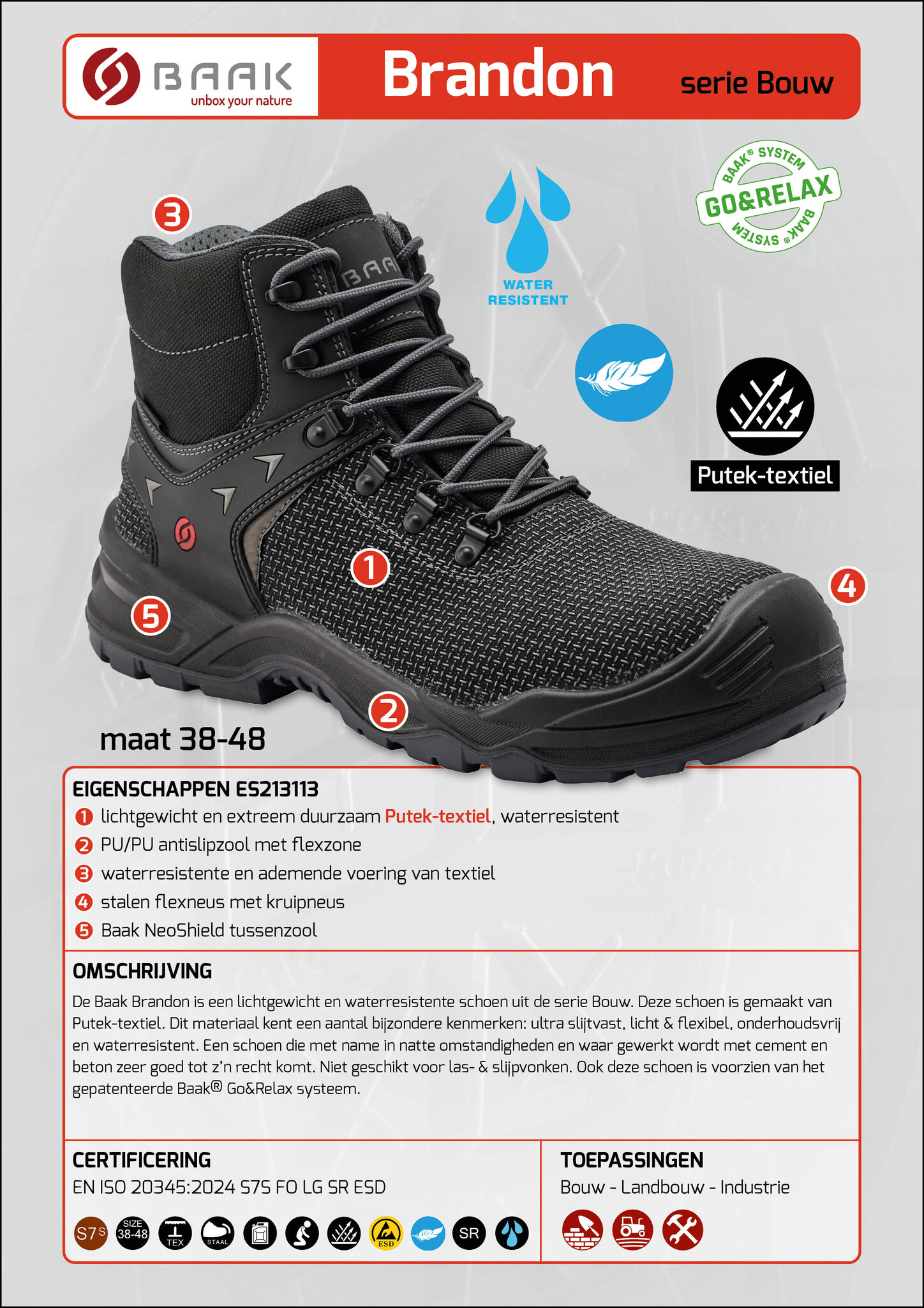 Baak Baak Brandon S7S zwart Putek-textiel WATERRESISTENT (38 t/m 48), foto 4 van 6