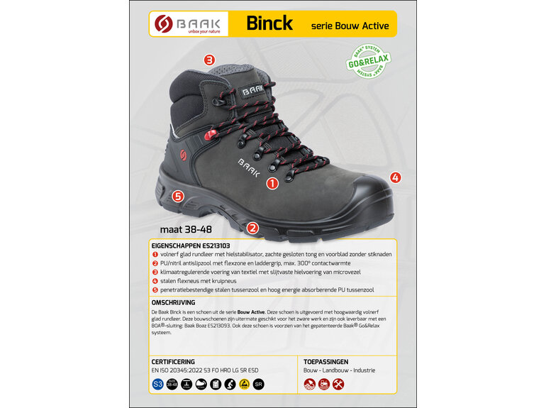 Baak Baak Binck S3 zwart (38 t/m 48)