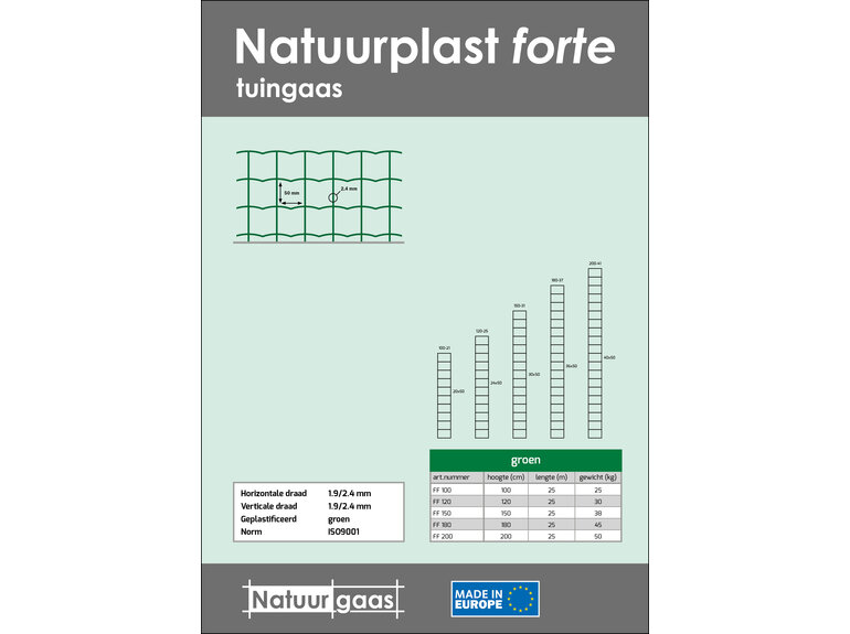 Natuurplast forte groen (100 t/m 200 cm) Natuurgaas Natuurplast forte groen (100 t/m 200 cm)