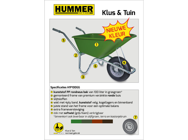 Klus/tuinkruiwagen verzinkt frame 100 L grasgroen Hummer Klus/tuinkruiwagen verzinkt frame 100 L grasgroen