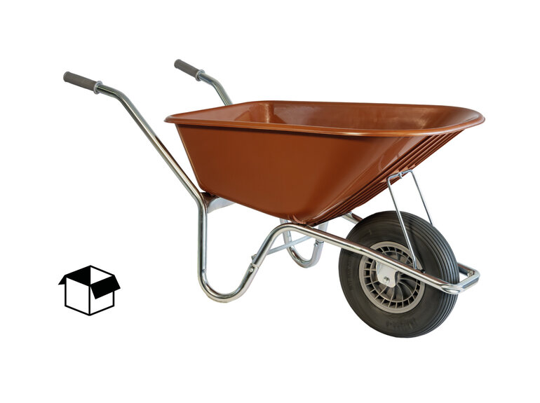 Hummer Klus/tuinkruiwagen verzinkt frame 100 L terrarood met softwiel DOOSVERPAKKING
