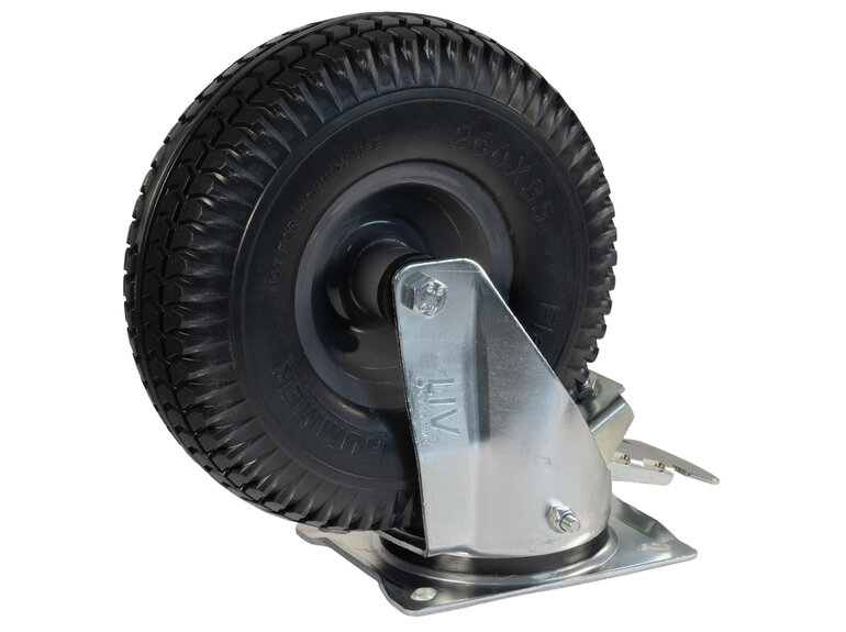 Zwenkwiel Pro met rem, grijze foamband en metalen velg Hummer Zwenkwiel Pro met rem, grijze foamband en metalen velg